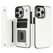 Dteck for iPhone 16 Pro Wallet Case with Card Holder, Classic PU Leather Kickstand Card Slots Case, Double Magnetic Clasp and Durable Shockproof Cover, White